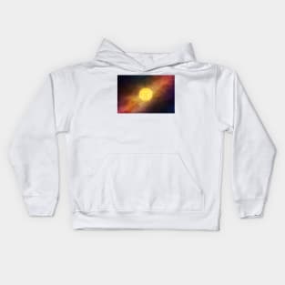 Bright Sun against dark starry sky and Milky Way in Solar System Kids Hoodie